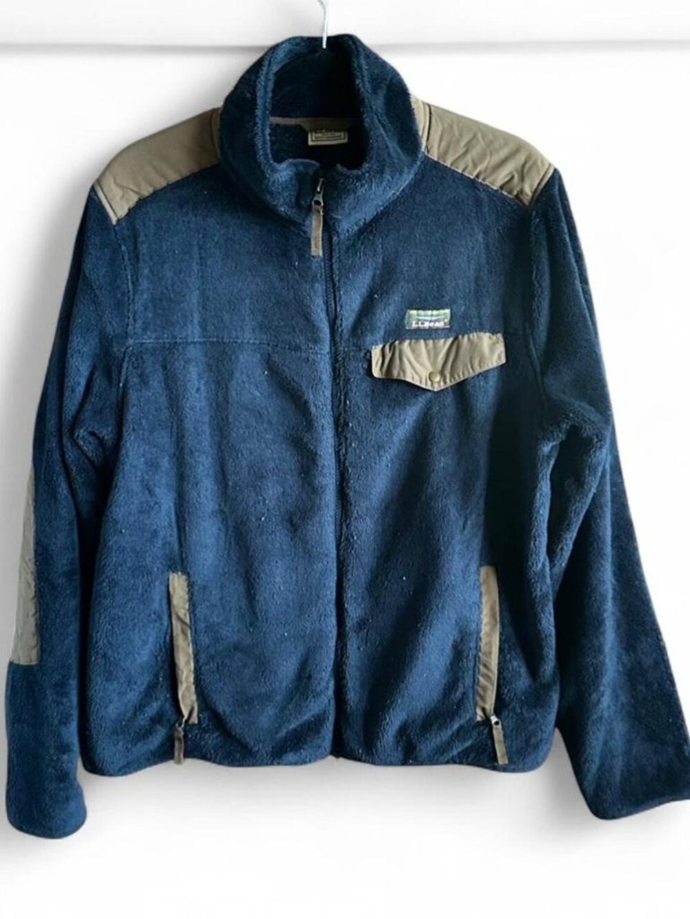 LL Bean Jacket Mens Large Navy Blue Fleece Sherpa Pile Zip Up Outdoor Hiking Ret